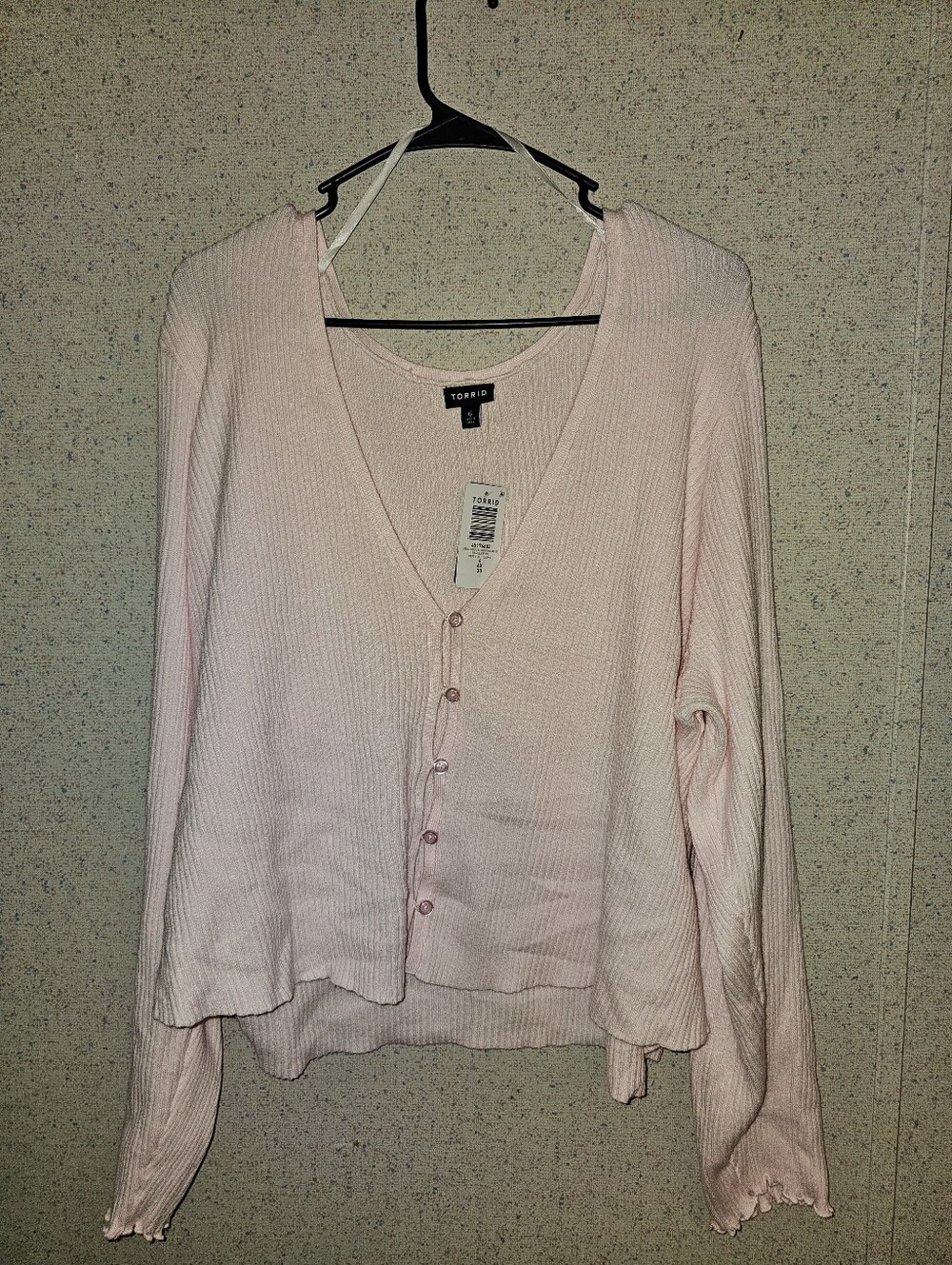 Torrid Pale Pink Ribbed Button-Down V-Neck Top/Sweater